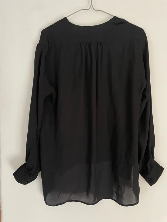 Nili Lotan Black Silk Blouse XS Relaxed Draped Minimalist Top - Picture 3 of 7